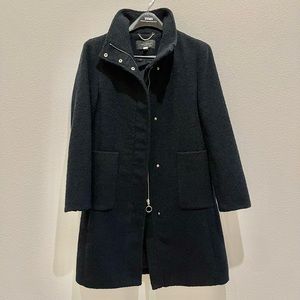 Ann Taylor Funnel Neck Wool Winter Trench Coat in Navy
